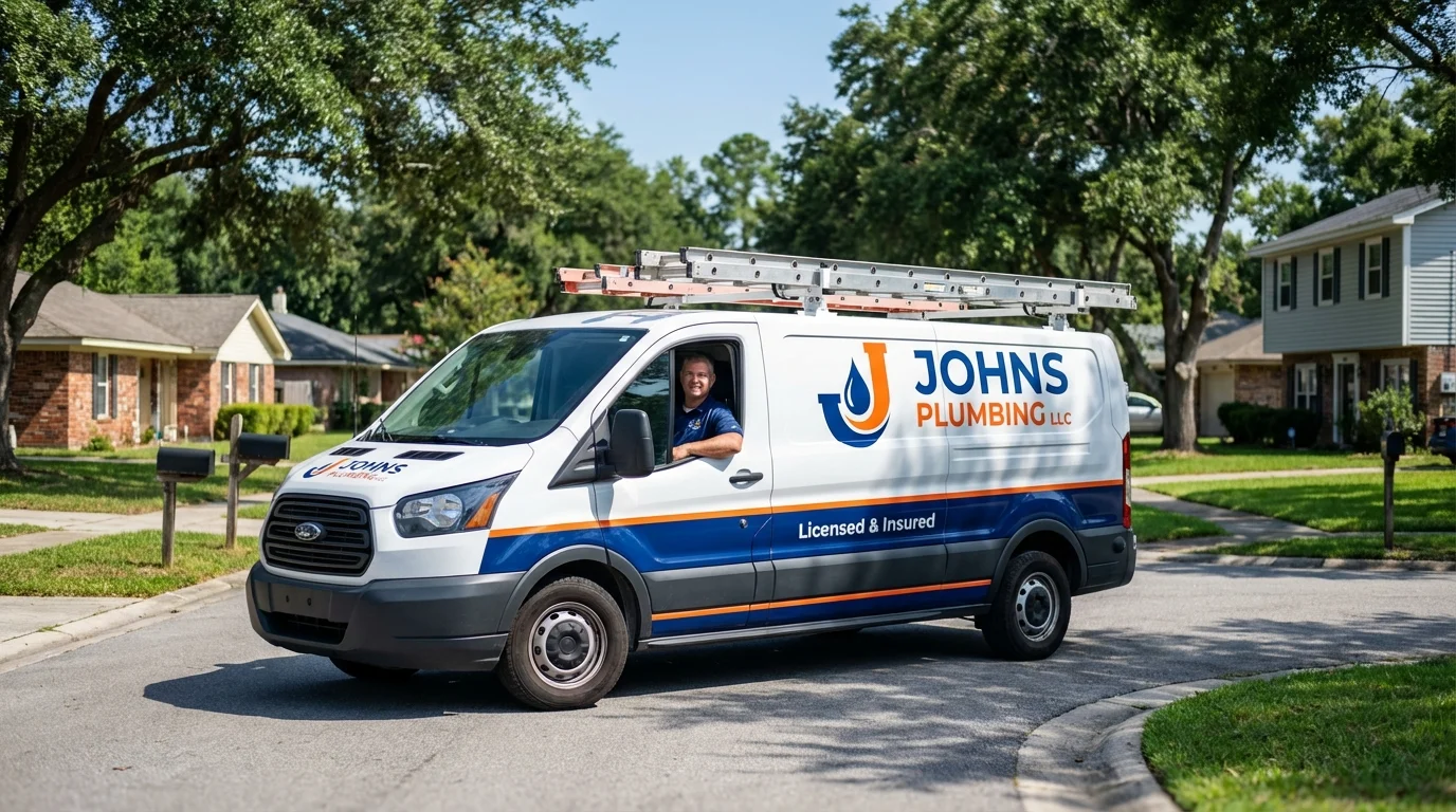 Johns Plumbing LLC service van in Ashland, MS