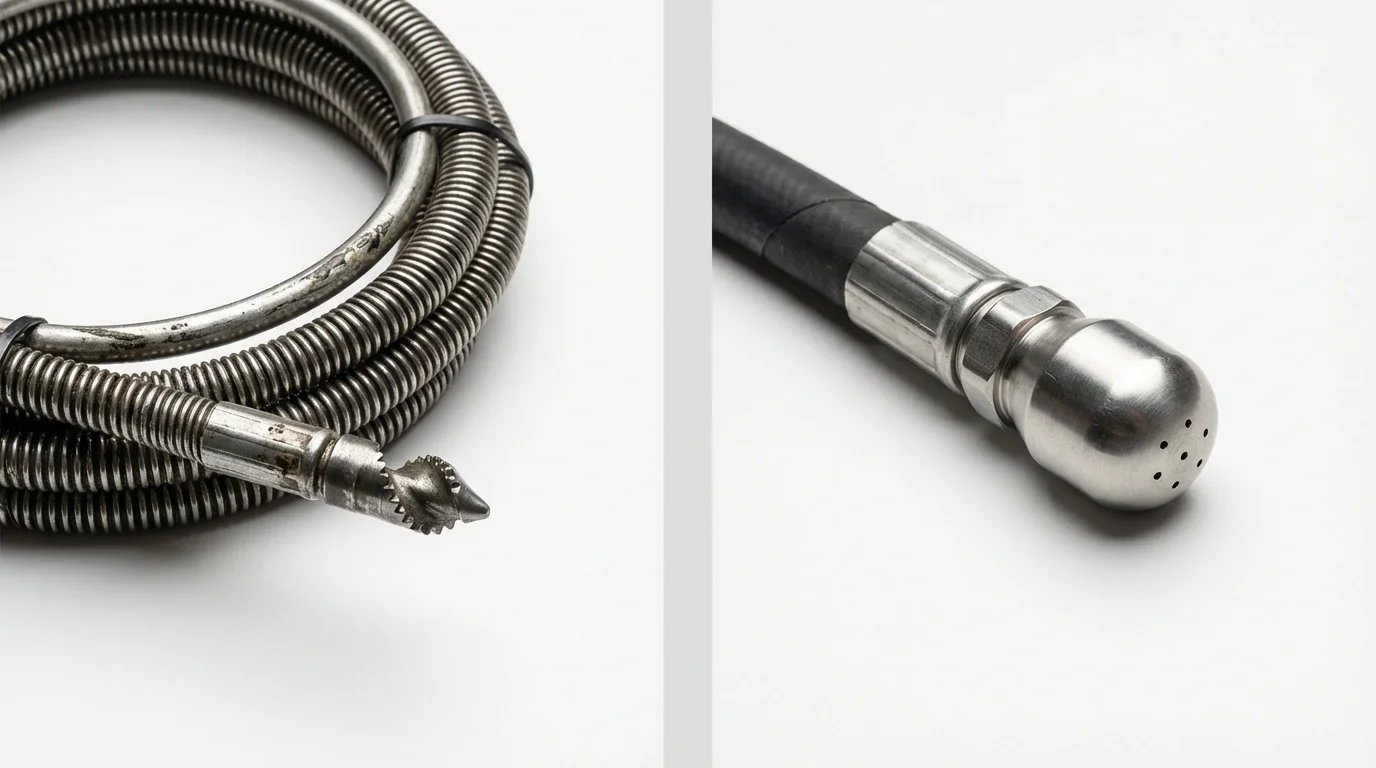 Drain snake cable and hydro jetting nozzle used for drain cleaning in Ashland, MS