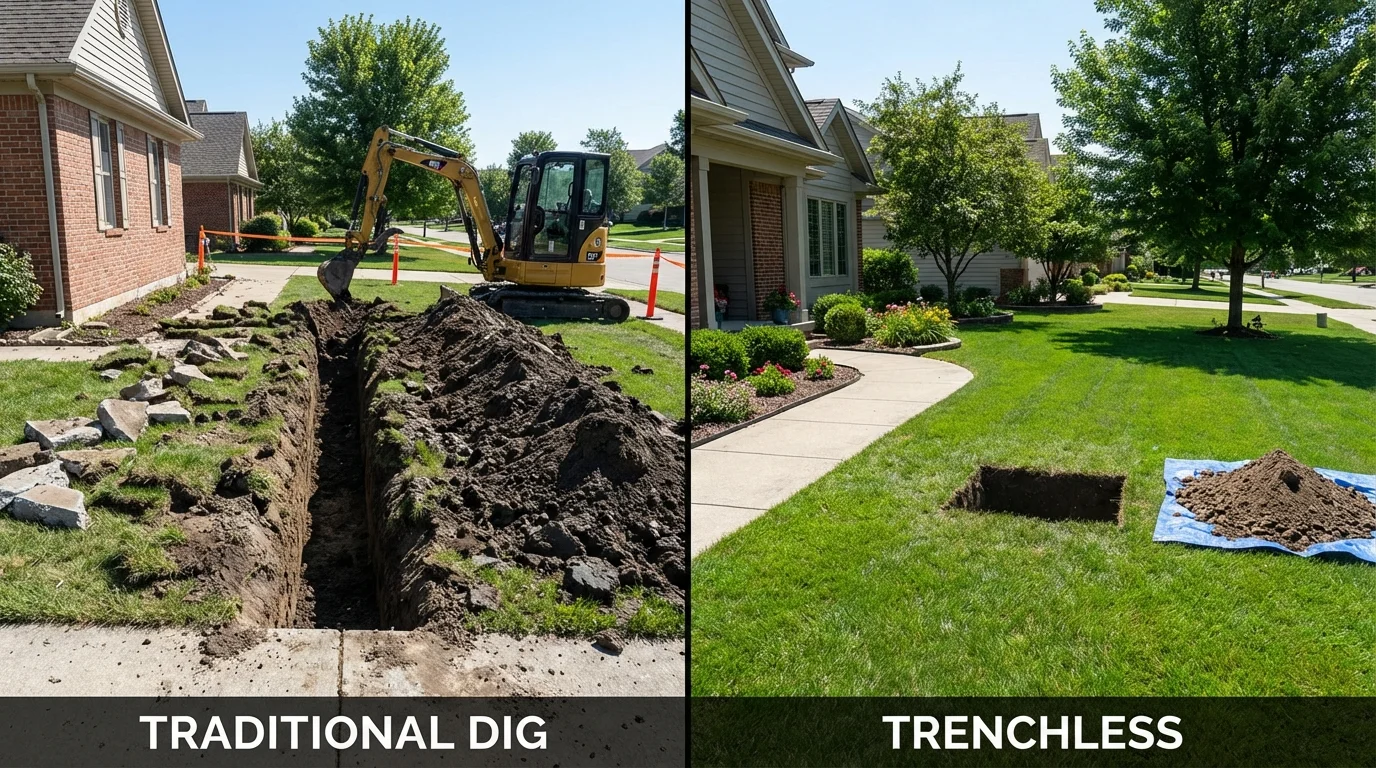 Trenchless sewer repair with minimal yard damage versus traditional excavation in Ashland, MS